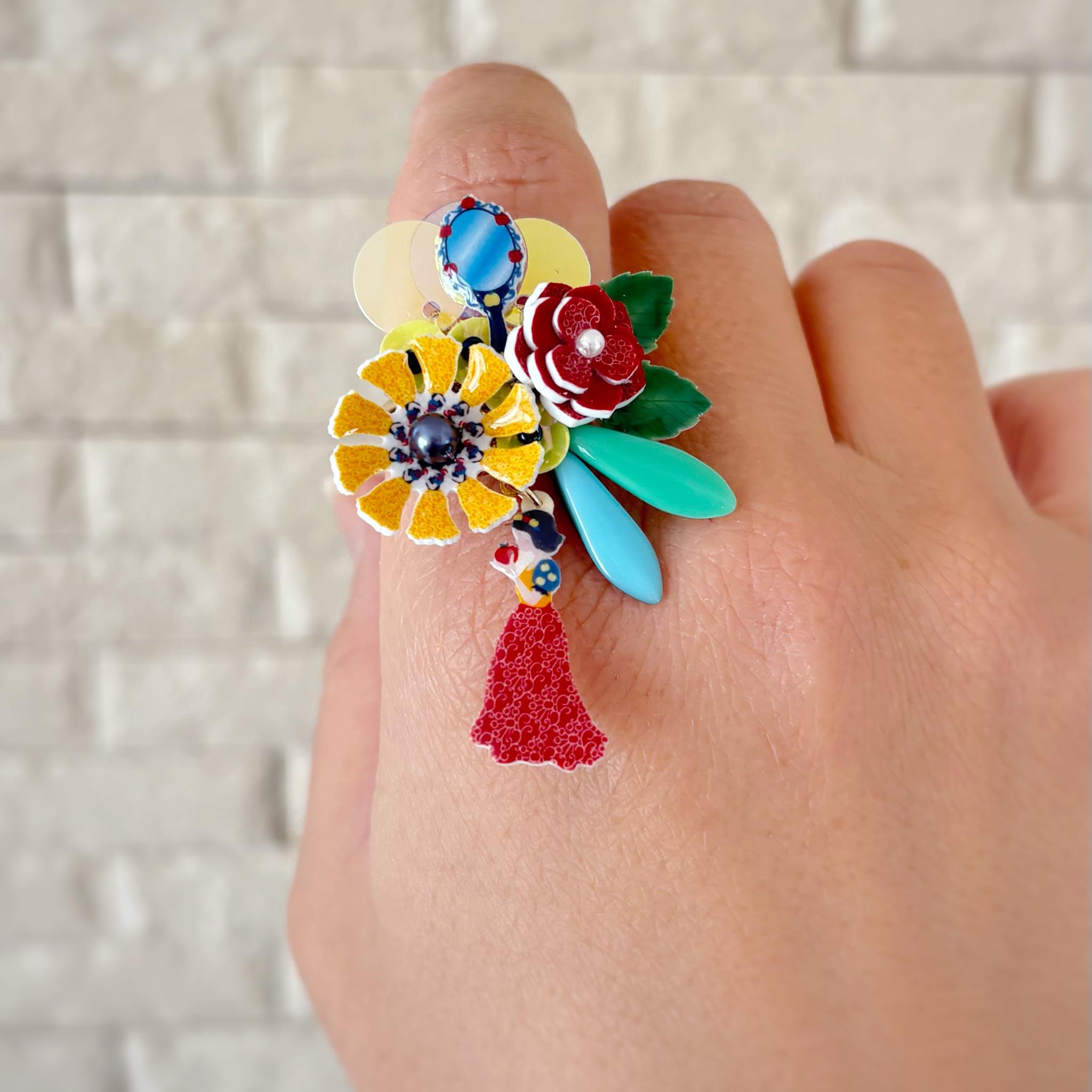 りんご姫の物語アクセサリー　トリックアート風お花 リング1枚目の画像