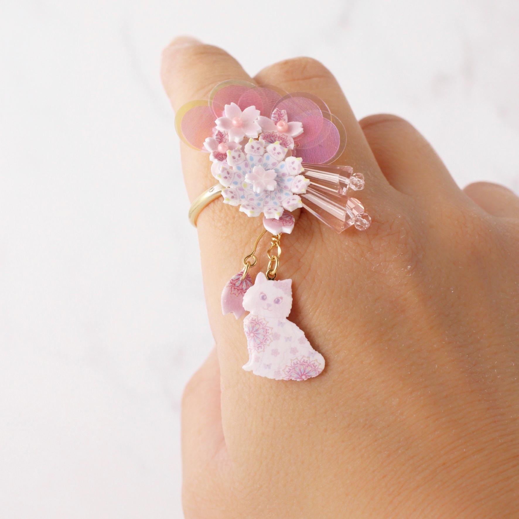 桜×ねこ リング｜揺れる春の猫アクセサリー | 2枚目