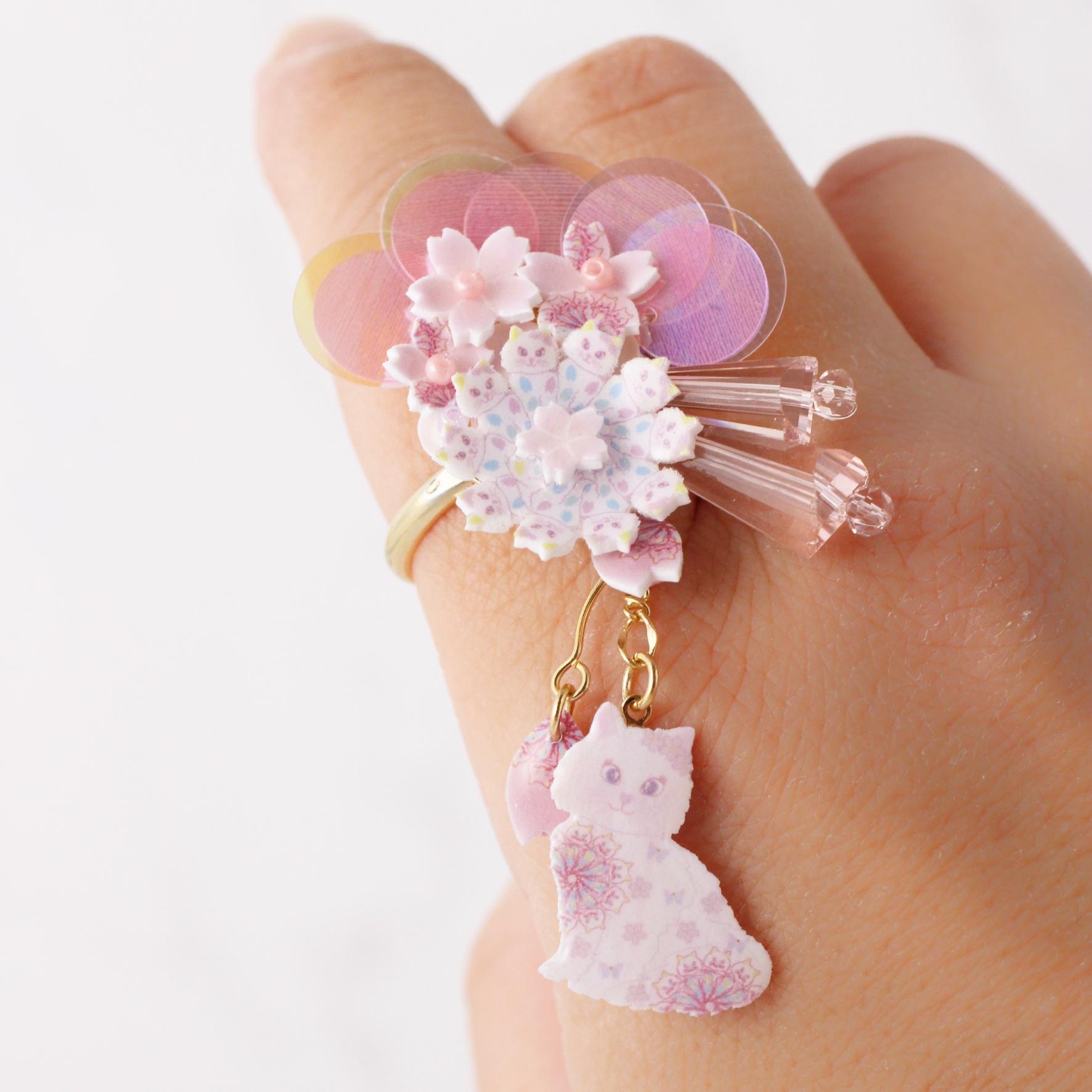 桜×ねこ リング｜揺れる春の猫アクセサリー | 3枚目
