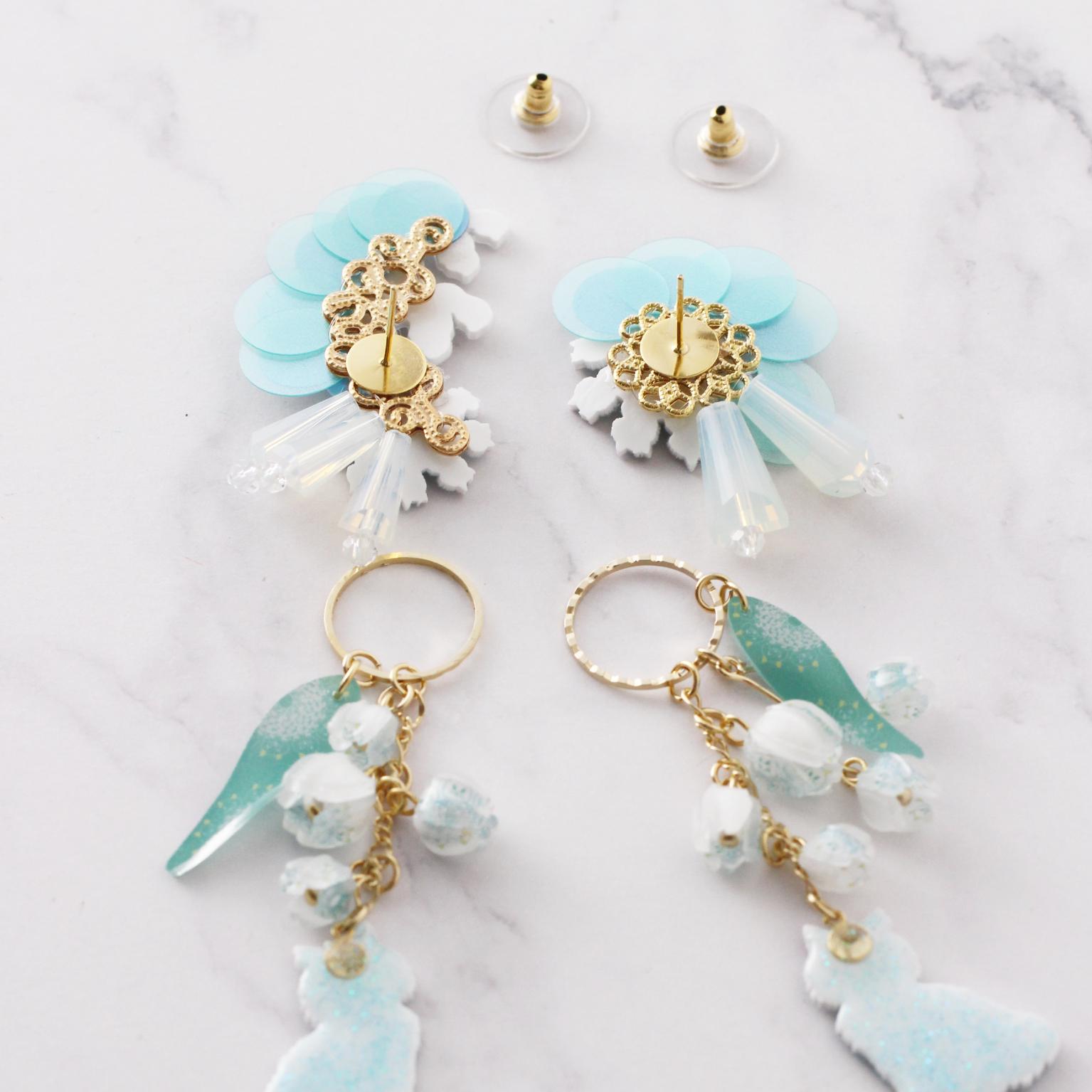 すずらん×ねこ 2wayアシンメトリーピアス／イヤリング｜揺れる鈴蘭と猫のトリックアートアクセサリー | 12枚目