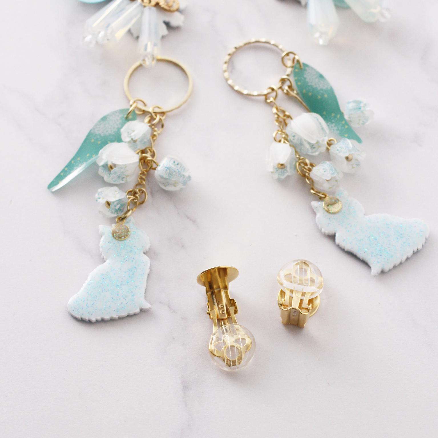 すずらん×ねこ 2wayアシンメトリーピアス／イヤリング｜揺れる鈴蘭と猫のトリックアートアクセサリー | 13枚目