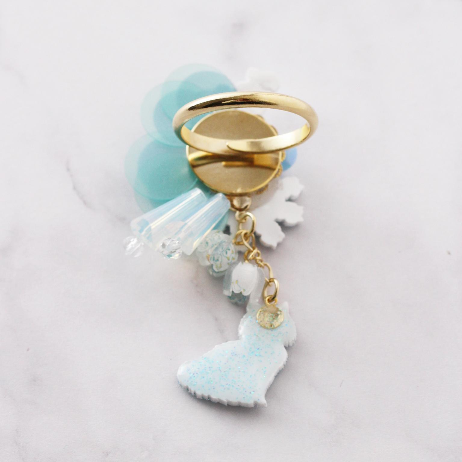 すずらん×ねこ リング｜揺れる鈴蘭と猫のトリックアートアクセサリー | 4枚目