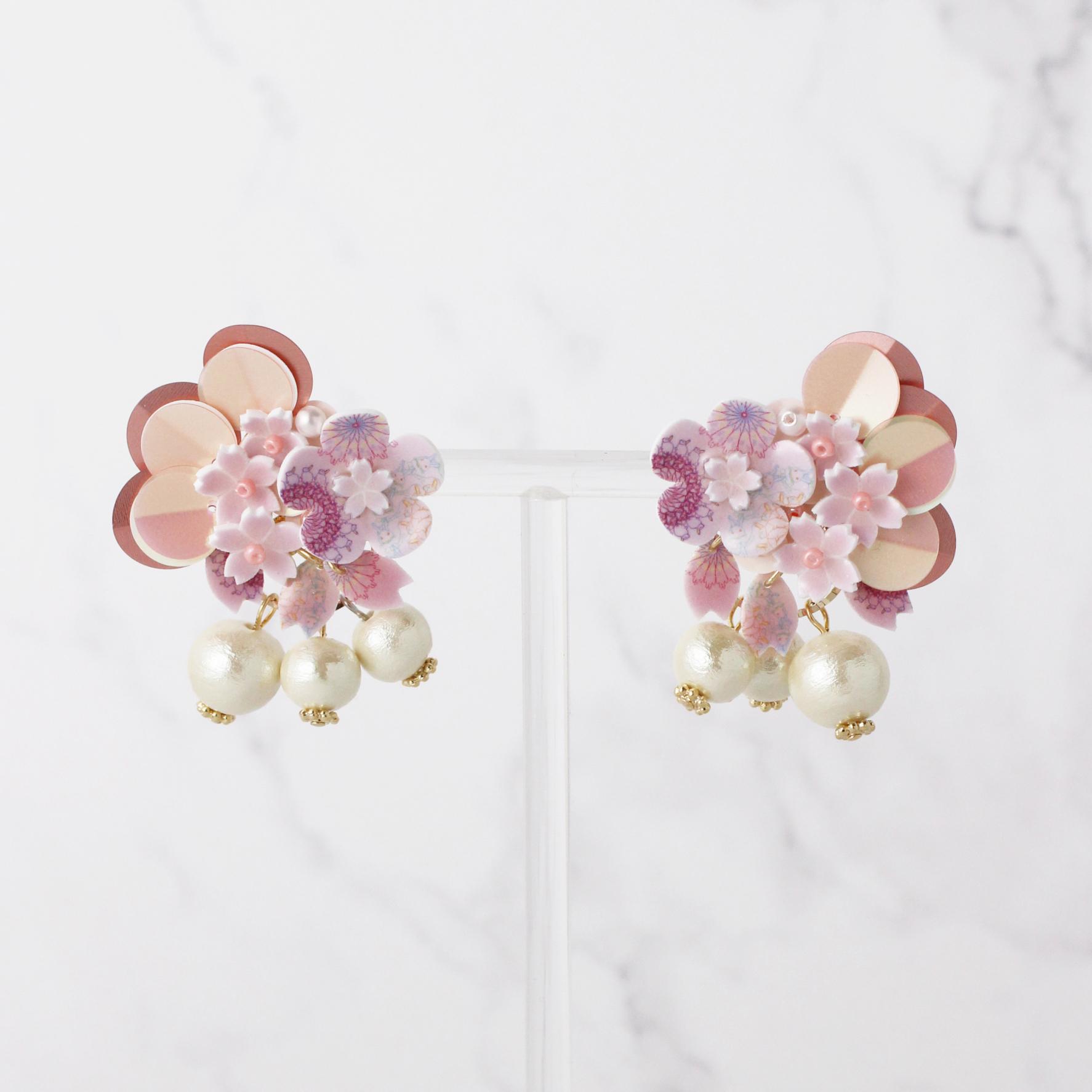 桜×うさぎの2wayピアス・イヤリング｜限定2点｜コットンパール｜春アクセサリー | 1枚目