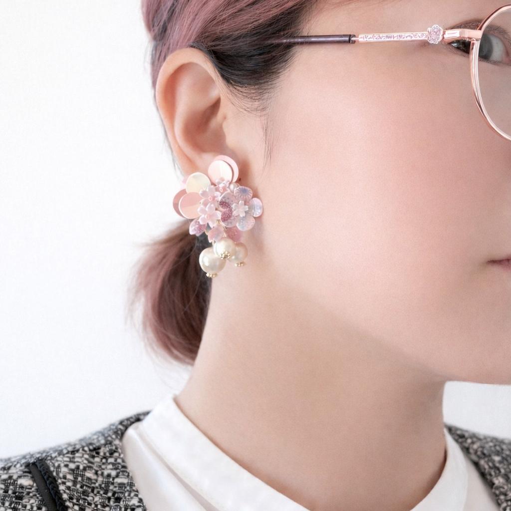 桜×うさぎの2wayピアス・イヤリング｜限定2点｜コットンパール｜春アクセサリー | 2枚目