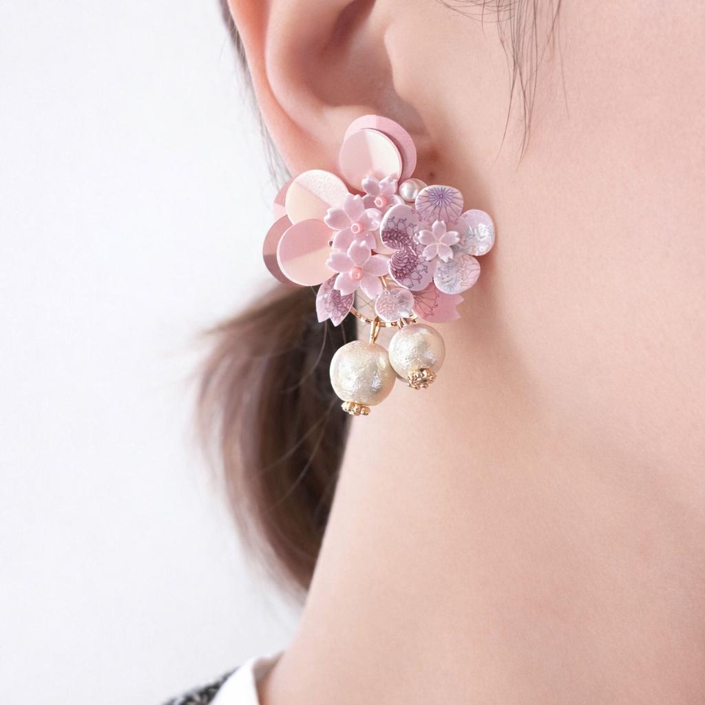 桜×うさぎの2wayピアス・イヤリング｜限定2点｜コットンパール｜春アクセサリー | 4枚目